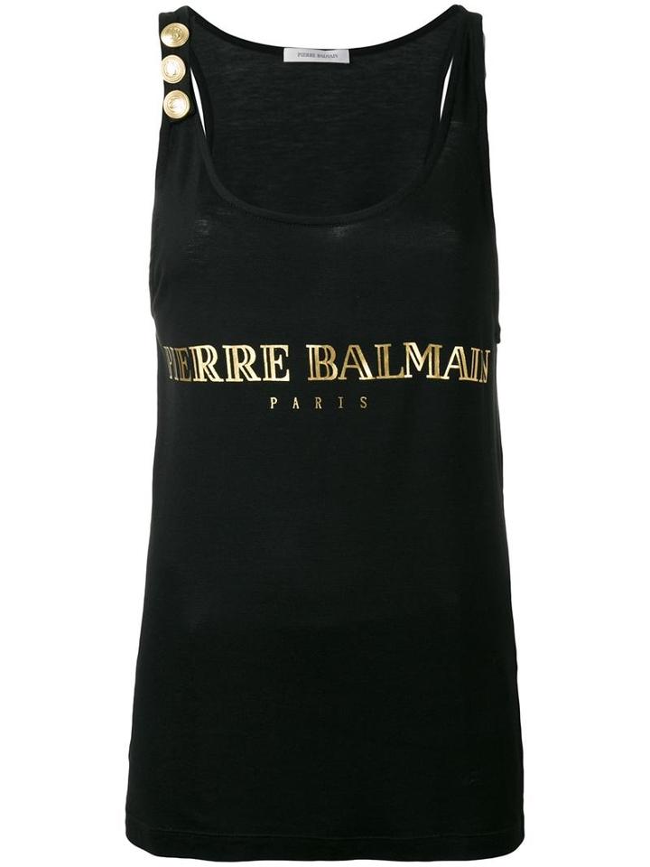 Pierre Balmain Logo Print Tank Top, Women's, Size: 42, Black, Viscose/polyester/spandex/elastane