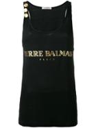 Pierre Balmain Logo Print Tank Top, Women's, Size: 42, Black, Viscose/polyester/spandex/elastane