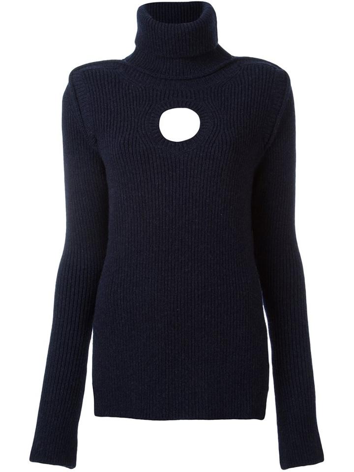 Ports 1961 Detachable Collar Jumper, Women's, Size: Large, Blue, Virgin Wool