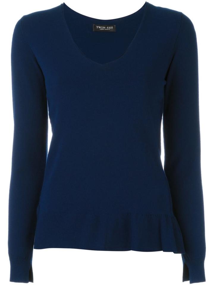 Twin-set V-neck Sweater, Women's, Size: Large, Blue, Viscose/polyester