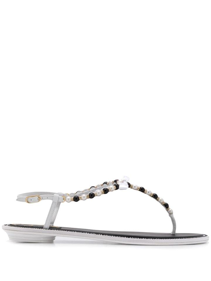 René Caovilla Eliza Flat Sandals - White