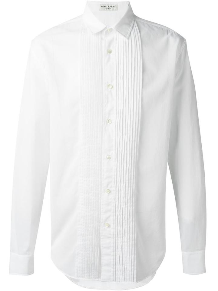 Saint Laurent Pleated Bib Shirt, Men's, Size: 40, White, Cotton