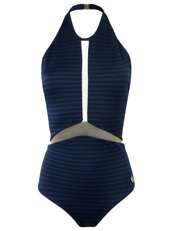 Brigitte Sheer Panel Halterneck Swimsuit - Blue
