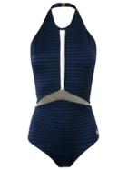 Brigitte Sheer Panel Halterneck Swimsuit - Blue