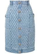 Balmain Perforated Denim Skirt - Blue