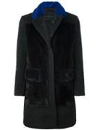 Blancha Contrast Collar Coat, Women's, Size: 44, Black, Mink Fur/cupro