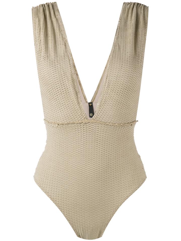 Vix Paula Hermanny - Plunge Swimsuit - Women - Polyamide/polyester/spandex/elastane - L, Nude/neutrals, Polyamide/polyester/spandex/elastane