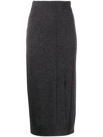 Pringle Of Scotland Guernsey Stitch Side Slit Skirt - Grey