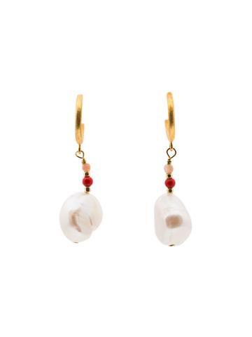 Anni Lui Baroque Pearl Earrings With Pink Coral - White