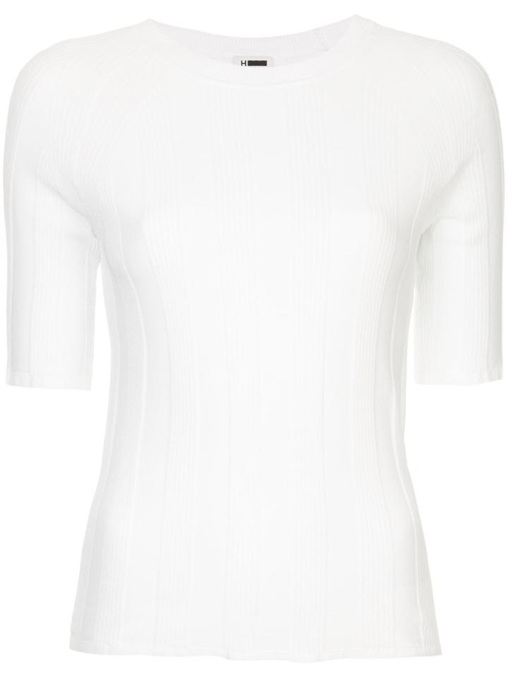 H Beauty & Youth Ribbed Half Sleeve Sweater - White