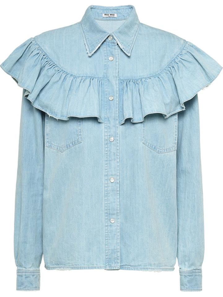 Miu Miu Ruffled Denim Shirt - Blue