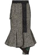 Sacai Flared Wool Herringbone Skirt - Black