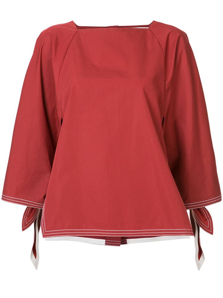 Chloé - Tie Detail Blouse - Women - Cotton - 34, Red, Cotton