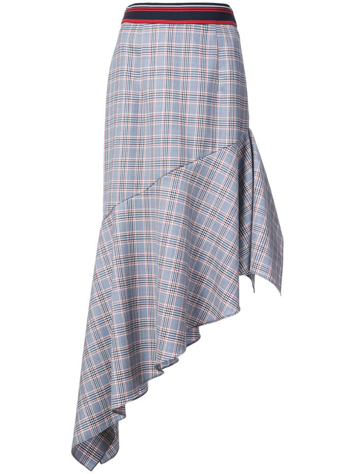 Milly Asymmetric Check Skirt - Blue