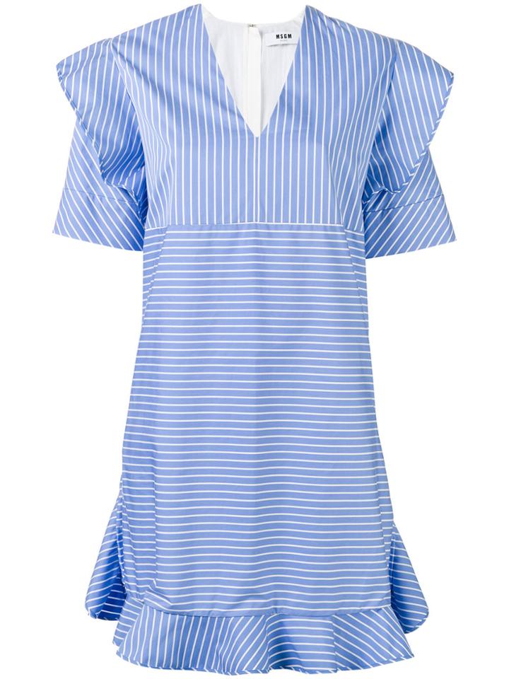 Msgm Striped Ruffled Dress - Blue