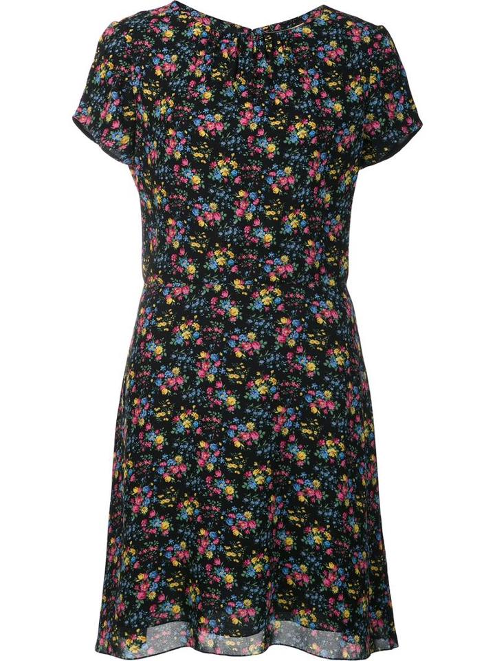 Saint Laurent Prairie Flower Print Dress, Women's, Size: 38, Black, Silk/viscose
