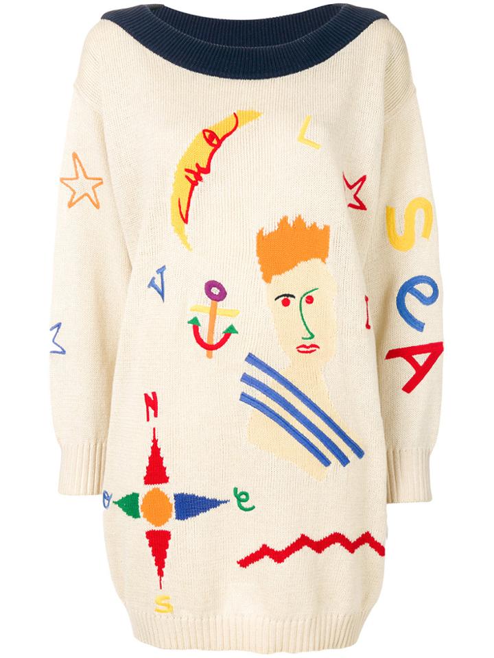 Jc De Castelbajac Vintage Embroidered Elongated Jumper - Nude &