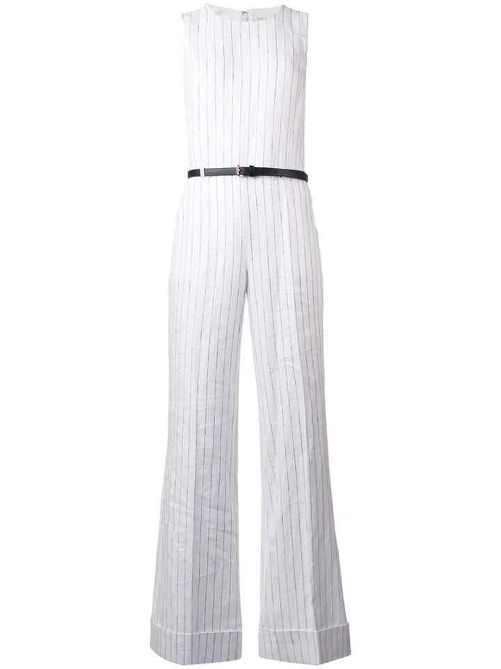 Michael Michael Kors - Woven Stripe Jumpsuit - Women - Linen/flax/polyester/spandex/elastane - 6, White, Linen/flax/polyester/spandex/elastane