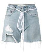 Off-white Distressed Denim Shorts, Women's, Size: 27, Blue, Cotton