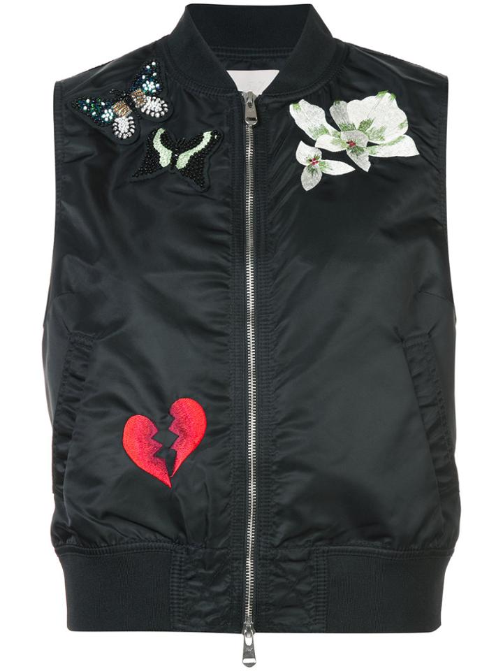 Cinq A Sept Sleeveless Patch-embellished Bomber Gilet - Black