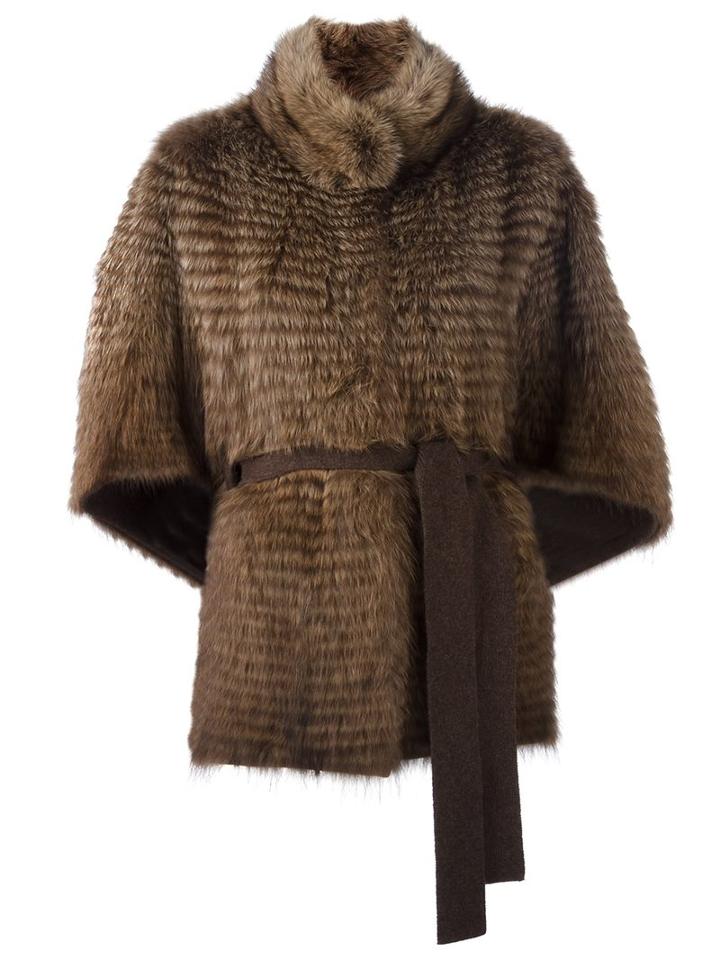 Liska Cashmere Belted Fur Jacket, Women's, Size: Medium, Brown, Mink Fur/cashmere