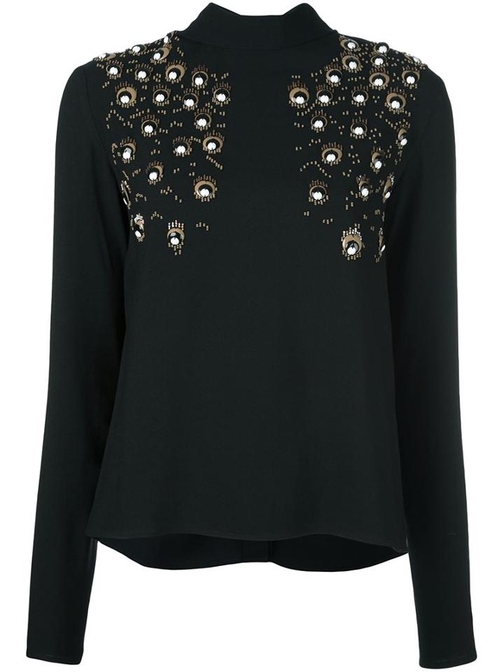 Msgm Embellished Blouse, Women's, Size: 40, Black, Acetate/viscose