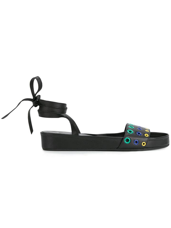 Tomas Maier Eyelet Lace Up Slide - Black