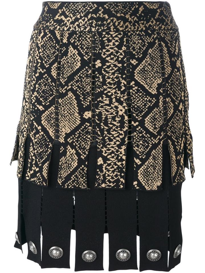Fausto Puglisi Snake Print Effect Pleated Skirt, Women's, Size: 42, Black, Viscose/acetate/polyester/silk
