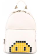 Anya Hindmarch Mini Smiley Backpack, White, Leather