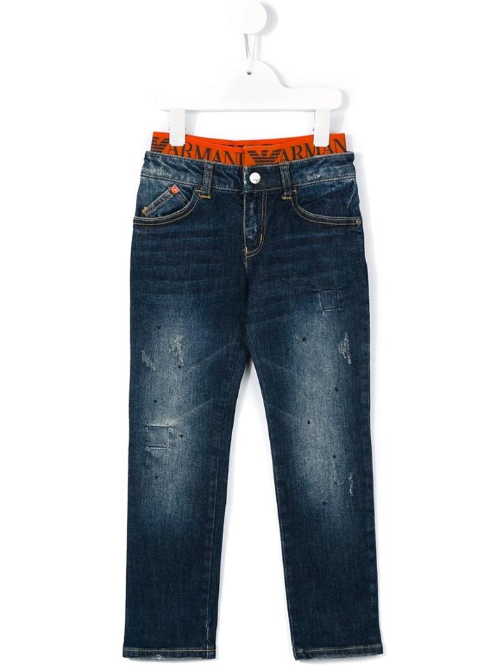 Armani Junior Ripped Detail Jeans, Boy's, Size: 9 Yrs, Blue