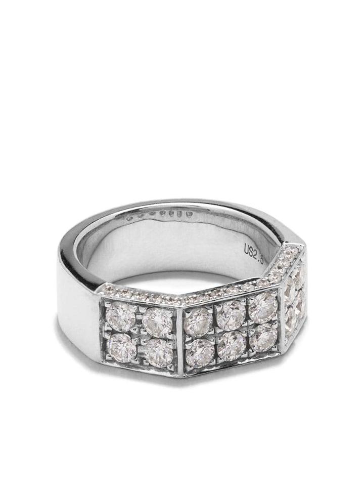 As29 18kt White Gold Deux Double Half Octogonal Diamond Knuckle Ring -