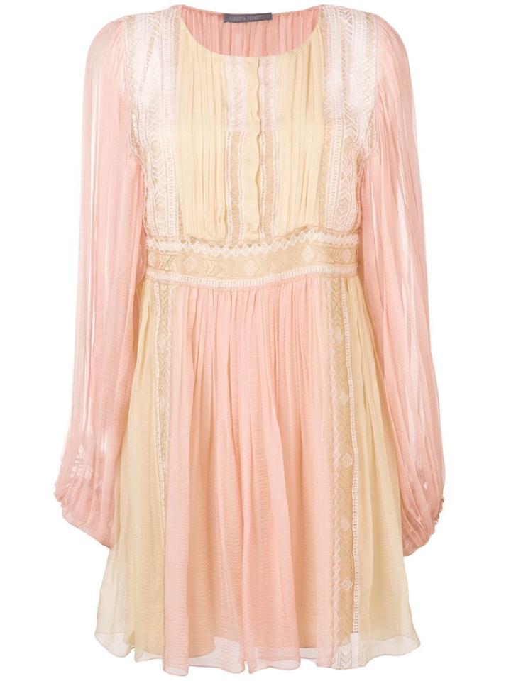 Alberta Ferretti Embroidered Pleated Dress - Pink
