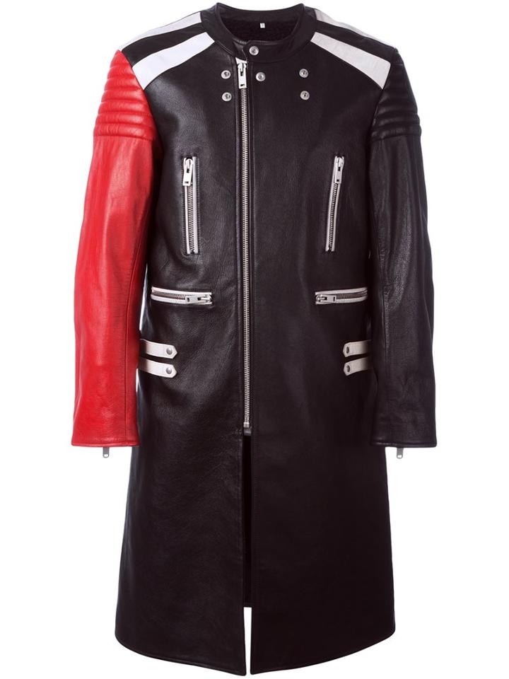 Maison Margiela Long Length Biker Coat, Men's, Size: 48, Black, Cotton/calf Leather/polyester/wool