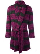 Mp Massimo Piombo Striped Belted Robe Coat, Men's, Size: 50, Pink/purple, Cupro/wool/mohair/polyamide