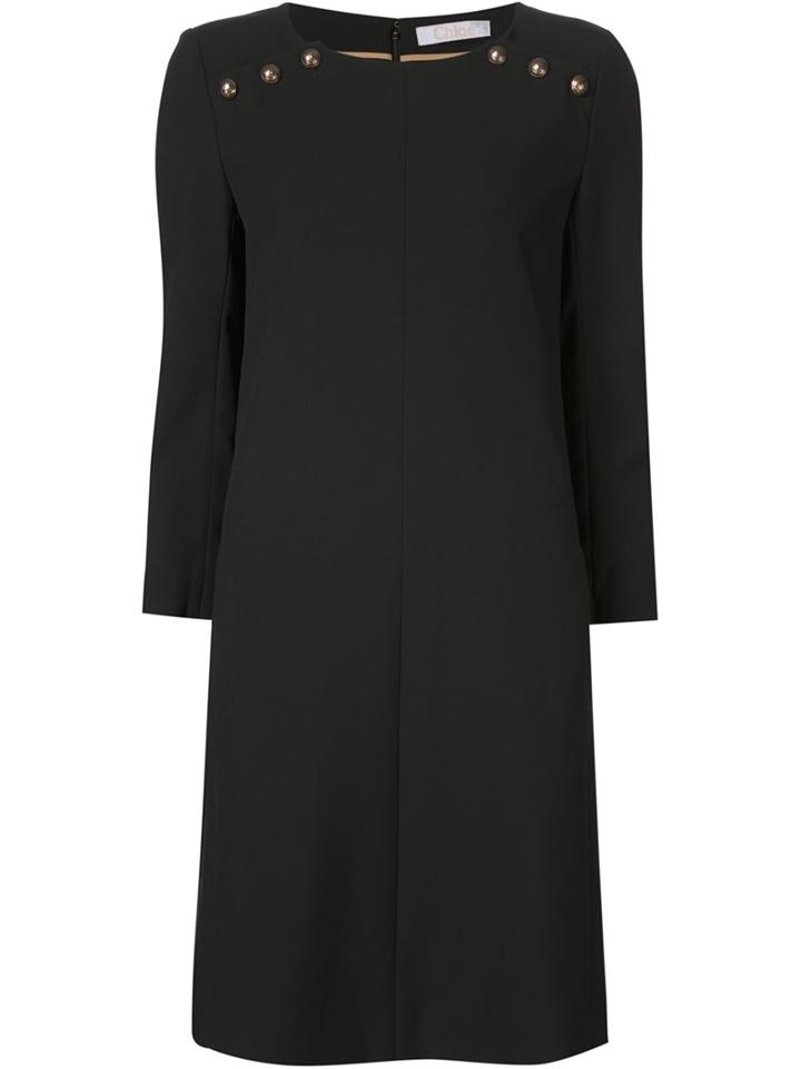 Chloé Decorative Button Dress, Women's, Size: 40, Black, Acetate/viscose/silk