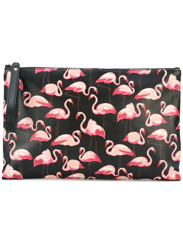 Red Valentino - Flamingo Print Clutch - Women - Leather - One Size, Women's, Black, Leather