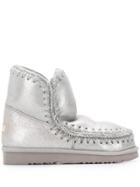 Mou Crochet Trim Snow Boots - Silver