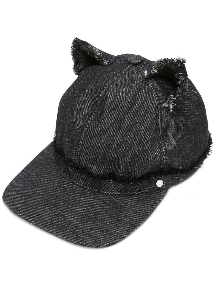 Karl Lagerfeld Cat Ears Denim Cap, Women's, Size: Medium, Black, Cotton