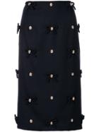 Thom Browne Crystal Bow Applique Sheath Skirt In Flannel - Blue