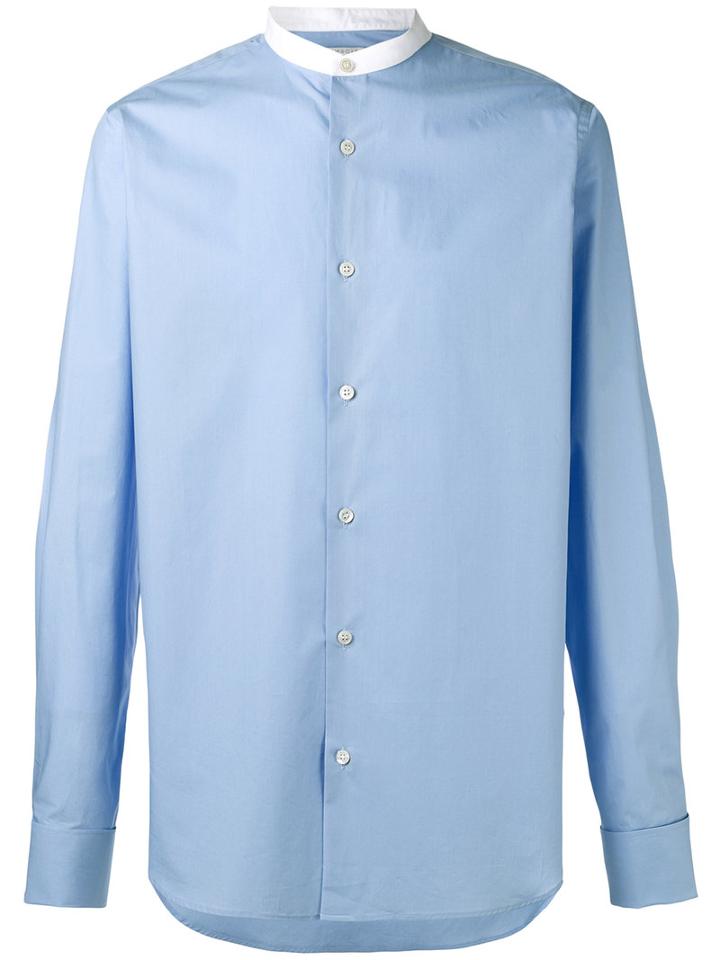 Stella Mccartney Granddad Collar Poplin Shirt, Men's, Size: 41, Blue, Cotton