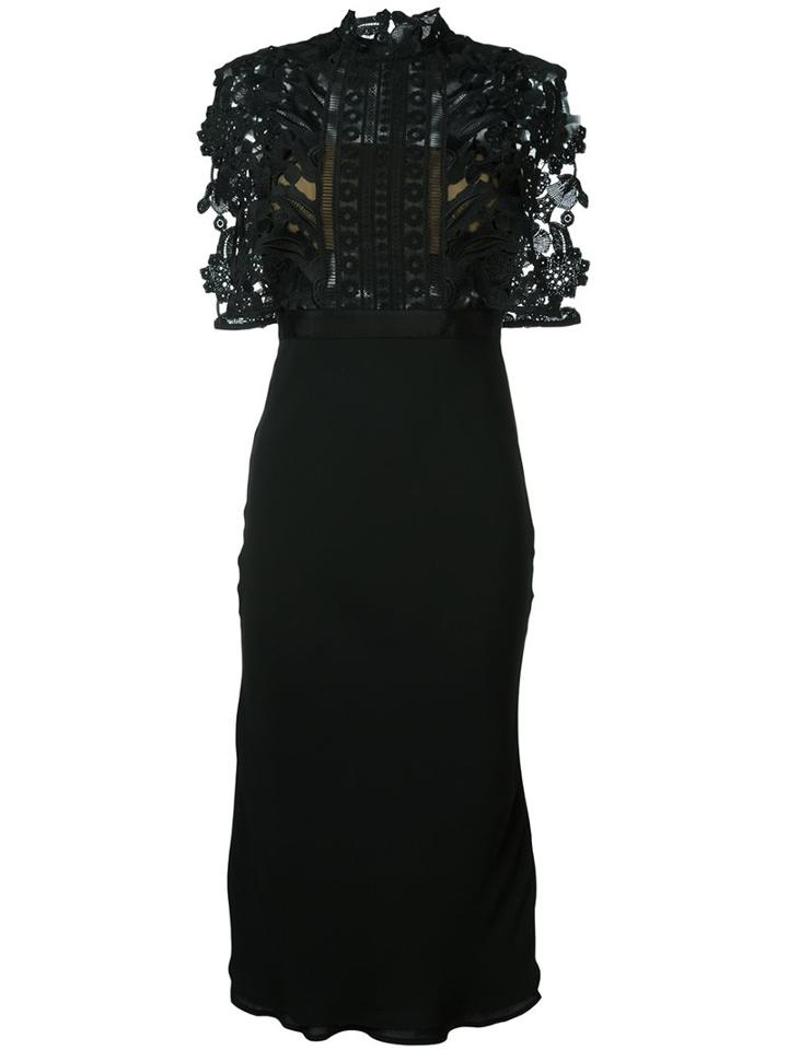 Self-portrait Cape Detail Stand Collar Midi Dress