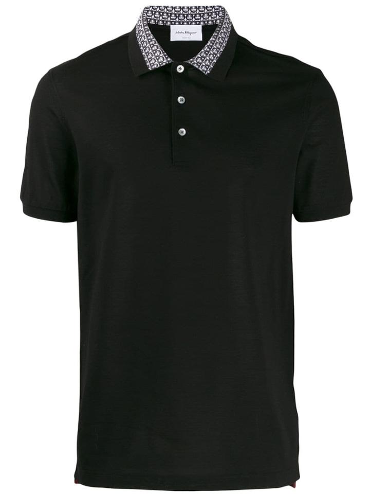 Salvatore Ferragamo Contrasting Collar Polo Shirt - Black