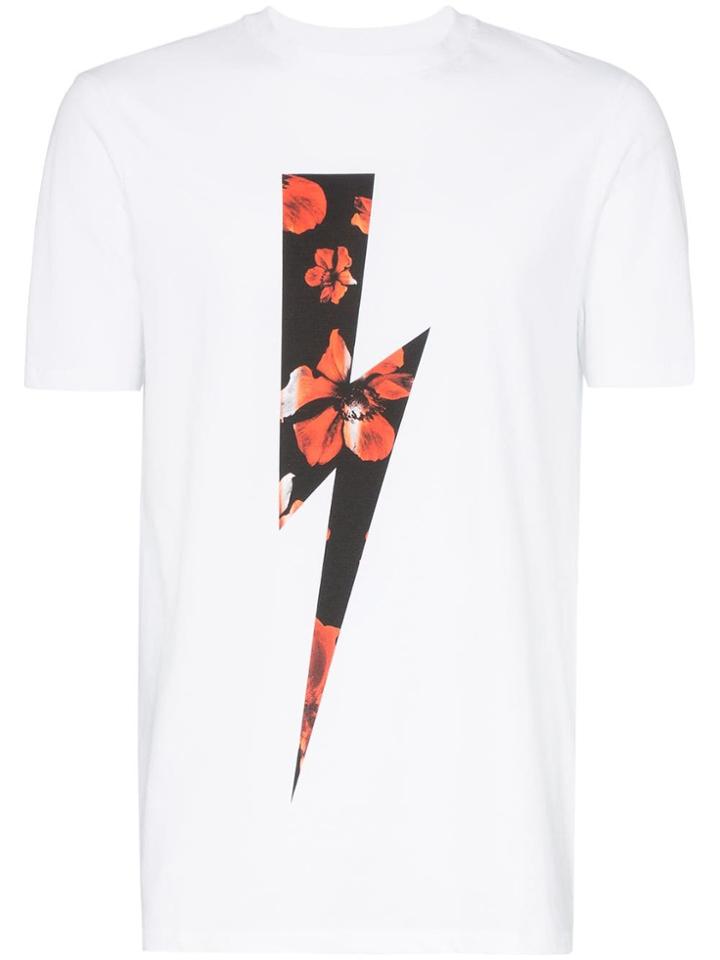 Neil Barrett Contrasting Floral Print Lightning Bolt Short-sleeved