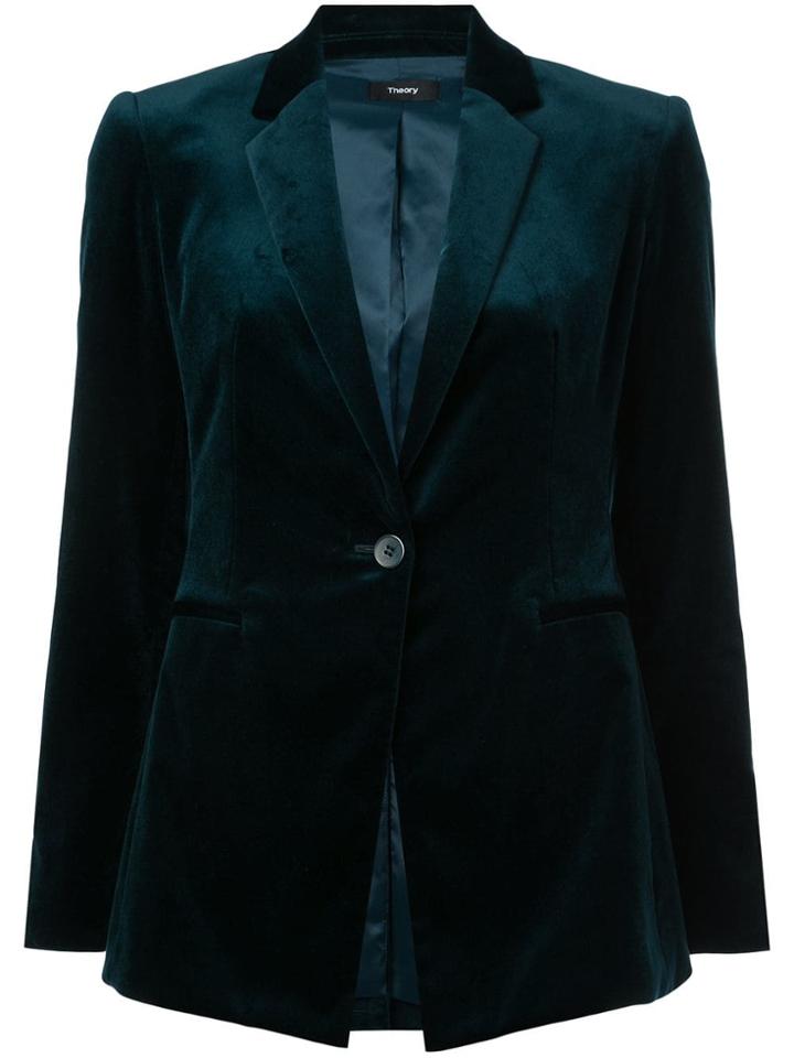 Theory Single Breasted Velvet Blazer - Green