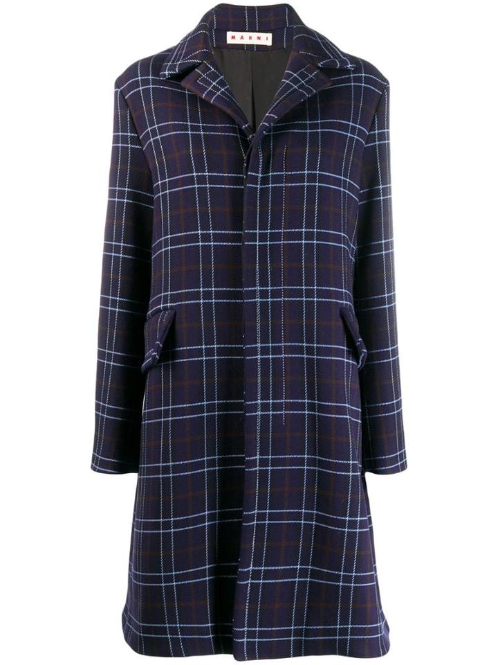 Marni Macro-check Single Breasted Coat - Blue