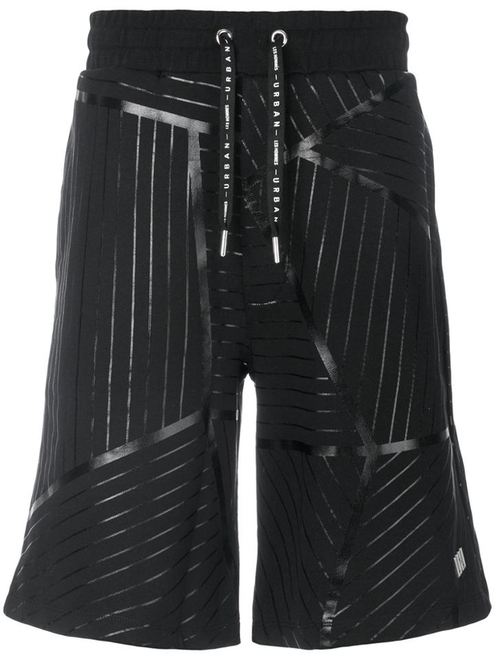 Les Hommes Urban Geometric Print Shorts - Black