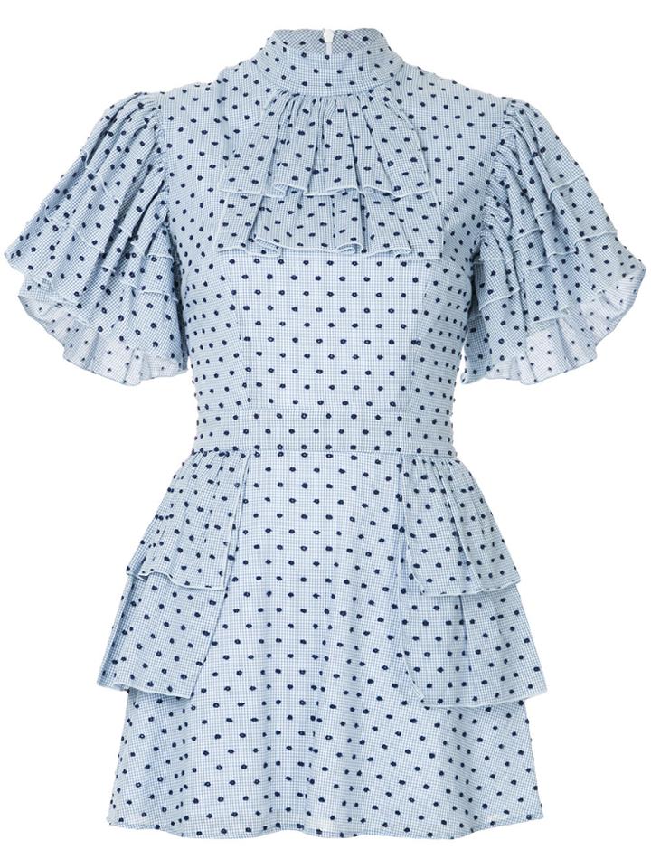 Macgraw Gingham Frilled Sleeve Mini Dress - Blue