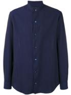 Giorgio Armani Seersucker Mandarin Collar Shirt, Men's, Size: 43, Blue, Cotton