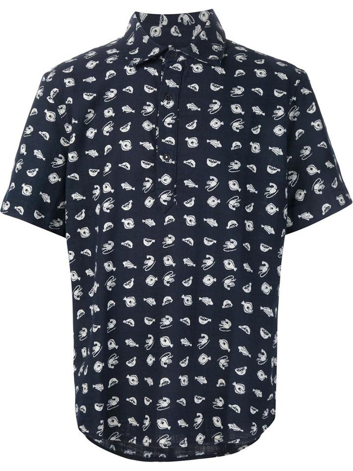 3x1 Fish Print Shortsleeved Shirt, Men's, Size: Xl, Blue, Cotton