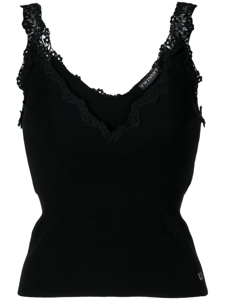 Twin-set Lace Detail Tank - Black